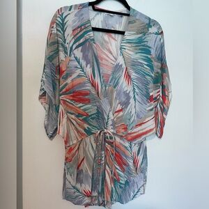 On The Road Multicolor Feather Print one piece skort Coverup
